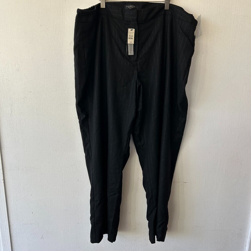 Talbots Trousers Womens 22WP Petite Black Metallic Stripe NWT Wool Blend Pockets